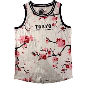 Original Gravity Tokyo Cherry Blossom Floral Tank Top White Mens M Streetwear